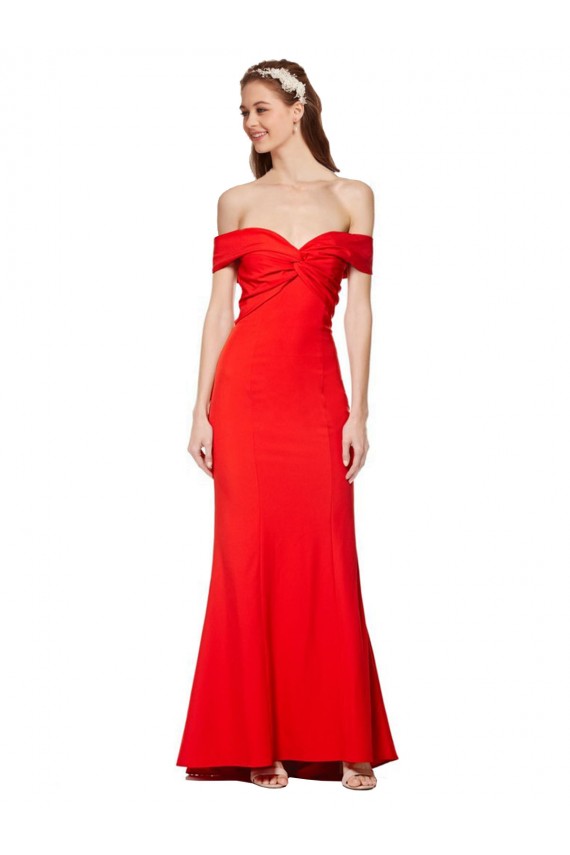 Purchase Cross Front and Back Bardot Sleeveless Crepe Maxi Prom Dress UK
