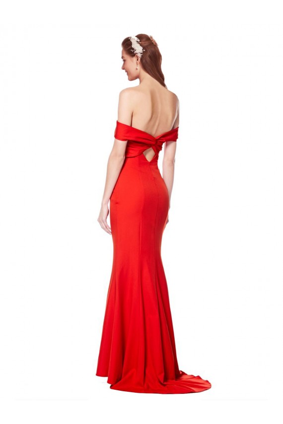 Purchase Cross Front and Back Bardot Sleeveless Crepe Maxi Prom Dress UK