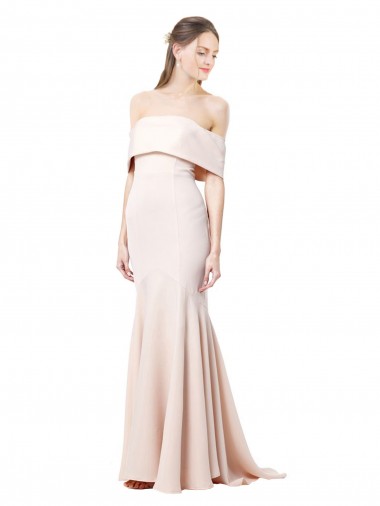 Purchase Mermaid Bardot Maxi Crepe Bridesmiad Dress with Fishtail Train UK