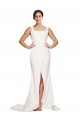 Purchase Square Neck Long Sheath Sweep Train Crepe Prom Dress  UK