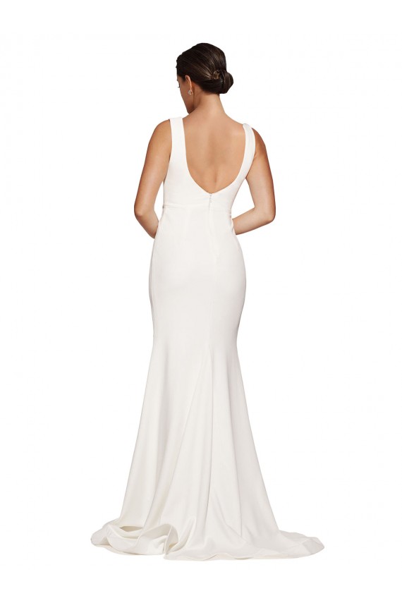 Purchase Square Neck Long Sheath Sweep Train Crepe Prom Dress  UK