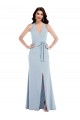 Purchase Open Back Halter Maxi Crepe Prom Dress with Draped Bow UK