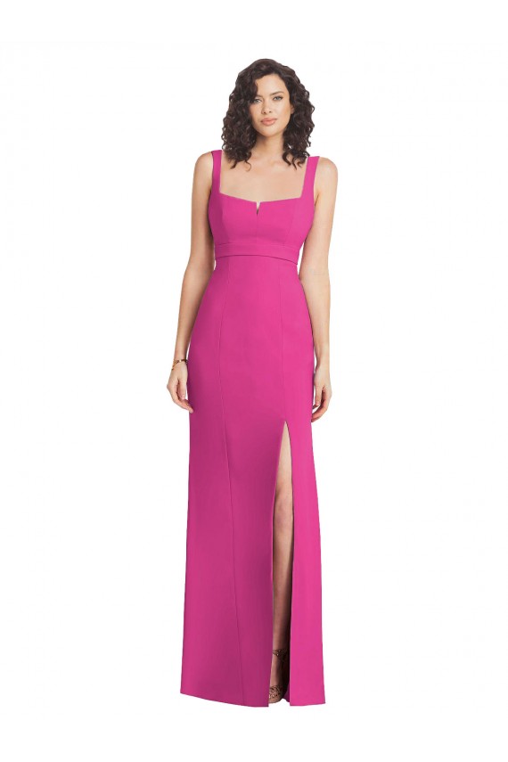 Purchase Wide Strap Notch Empire Waist Bridesaid Dress with Front Slit UK
