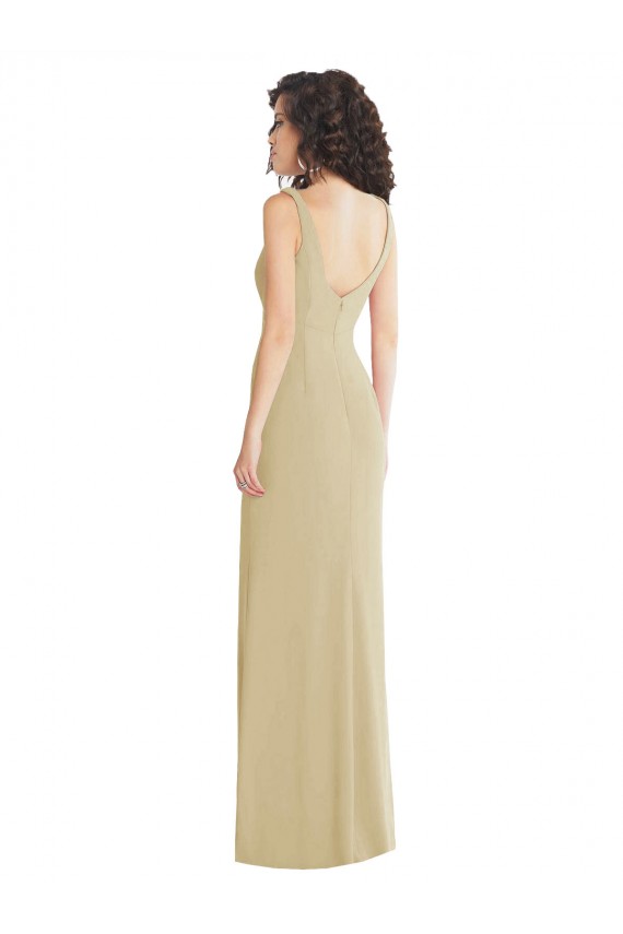 Purchase Wide Strap Slash Cutout Empire Crepe Prom Dress with Front Slit UK