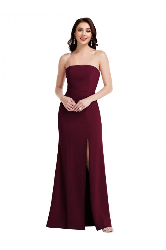 Purchase Strapless Crepe Maxi Prom Dress with Front Slit UK