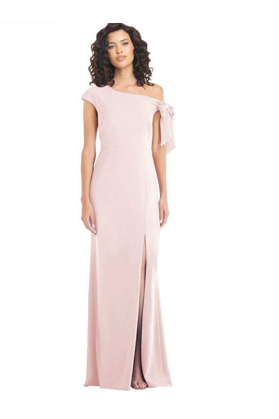 Purchase Off the Shoulder Tie Detail Trumpet Crepe Prom Dress with Front Slit UK
