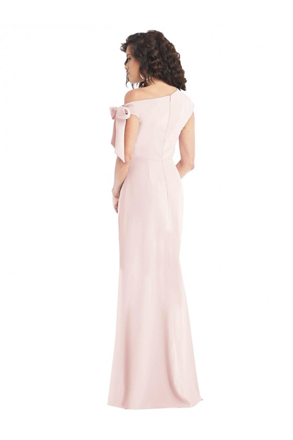 Purchase Off the Shoulder Tie Detail Trumpet Crepe Prom Dress with Front Slit UK