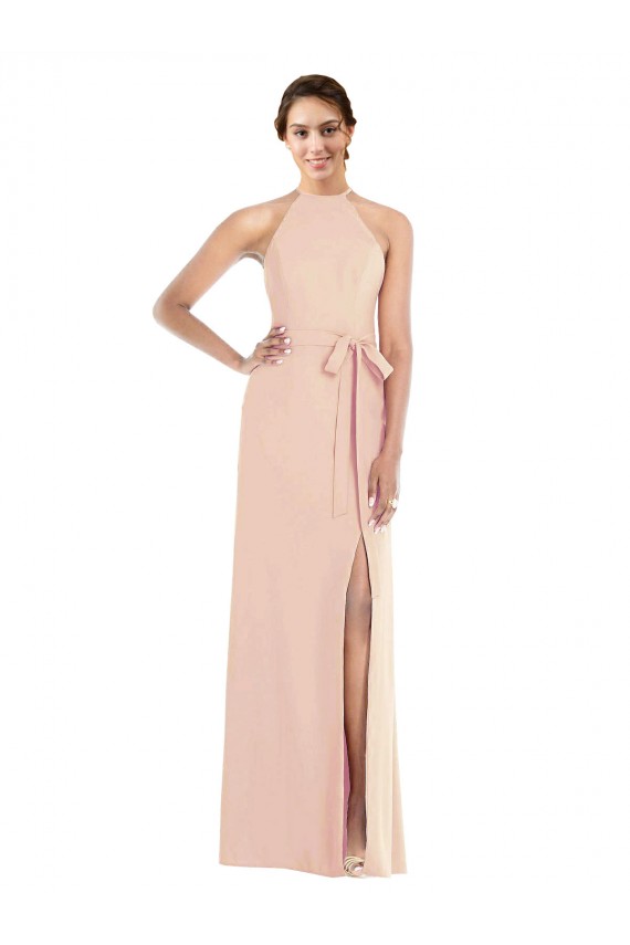 Purchase Halter Criss Cross Cutout Back Maxi Crepe Prom Dress UK
