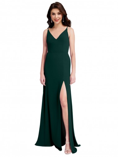 Purchase Slim A-Line V-Neck Full Length Crepe Prom Dress with Side Slit UK