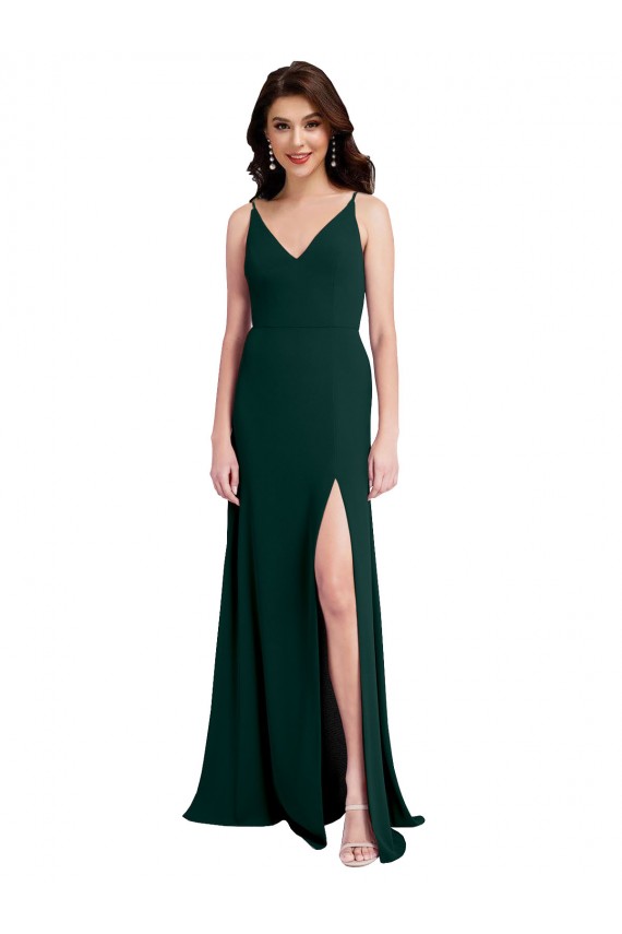 Purchase Slim A-Line V-Neck Full Length Crepe Prom Dress with Side Slit UK