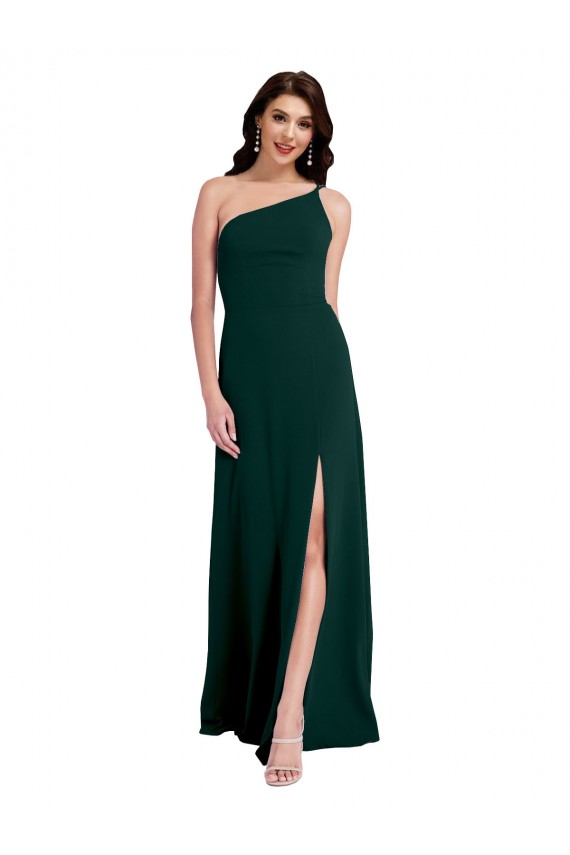Purchase A-Line Slim One Shoulder Crepe Prom Dress with Asymmetrical Straps and Side Slit UK