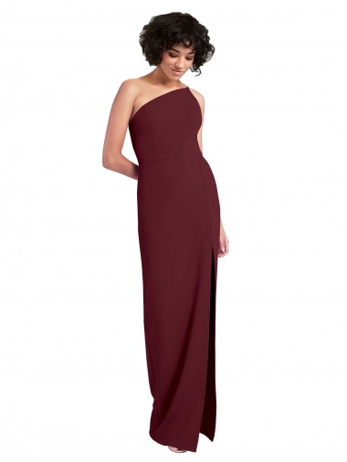 Purchase Sleek One Shoulder Long Crepe Prom Dress with Daring Slit UK