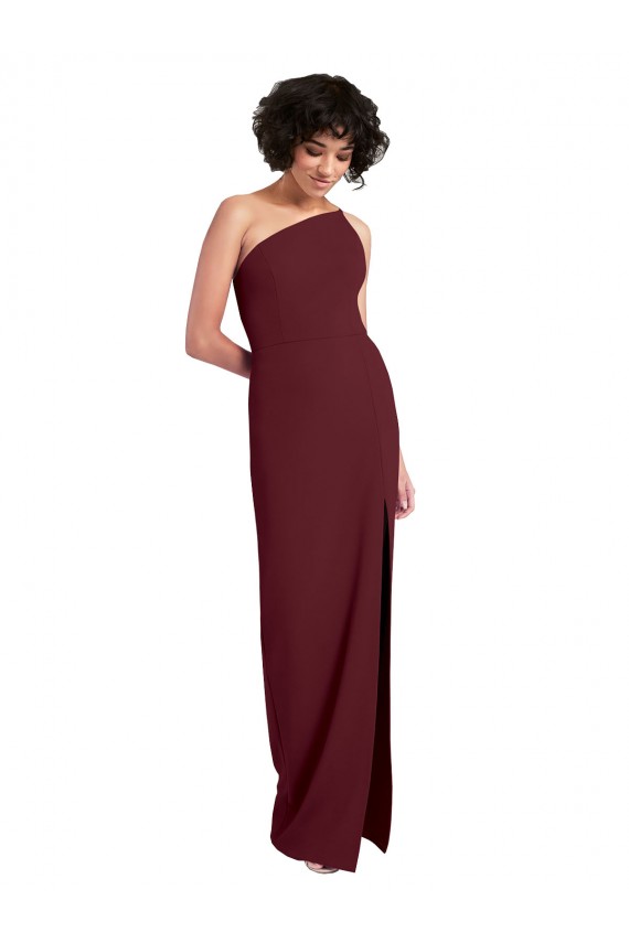 Purchase Sleek One Shoulder Long Crepe Prom Dress with Daring Slit UK