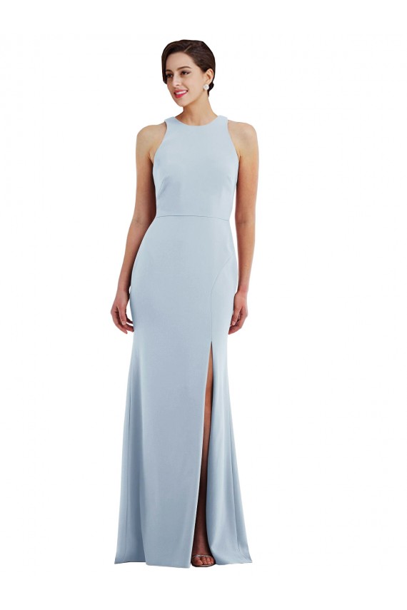 Purchase Cutout Open Back Halter Maxi Crepe Prom Dress with Scarf Tie UK