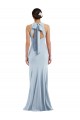 Purchase Cutout Open Back Halter Maxi Crepe Prom Dress with Scarf Tie UK