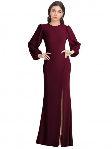 Purchase Puff Sleeves Long Maxi Briddesmaid Dress with Cutout Tie Back UK