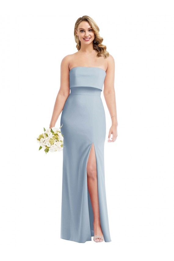 Purchase Strapless Overlay Bodice Crepe Maxi Prom Dress with Front Slit UK