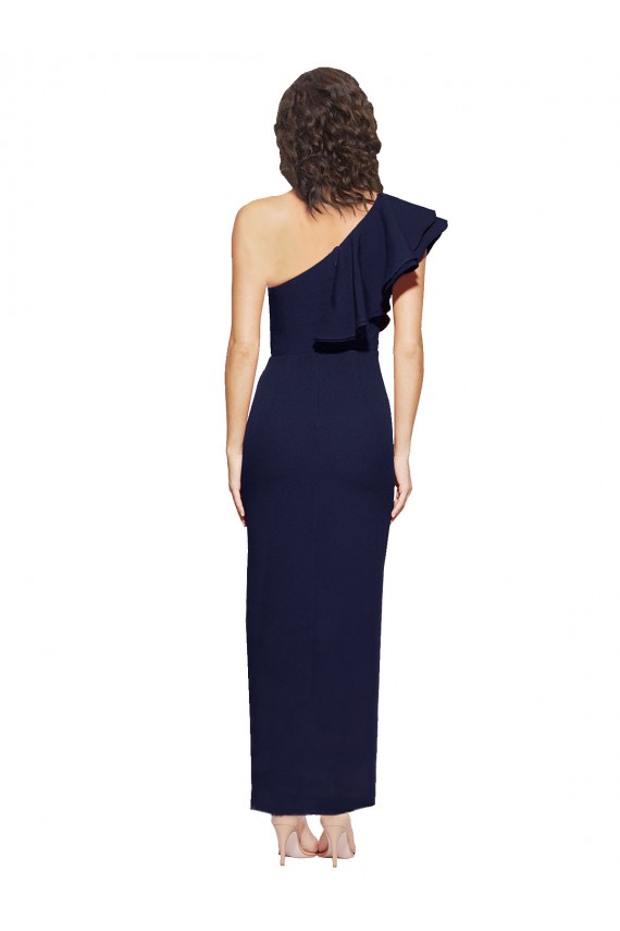 Purchase Ruched Floor Length Long Crepe Prom Dress with Shoulder Ruffles UK