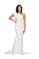 Purchase Ruched Long Sweep Train Crepe Prom Dress with Shoulder Ruffles UK