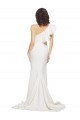Purchase Ruched Long Sweep Train Crepe Prom Dress with Shoulder Ruffles UK