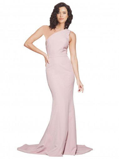 Purchase Long Sweep Train One Shoulder Crepe Prom Dress with Side Leg Split UK