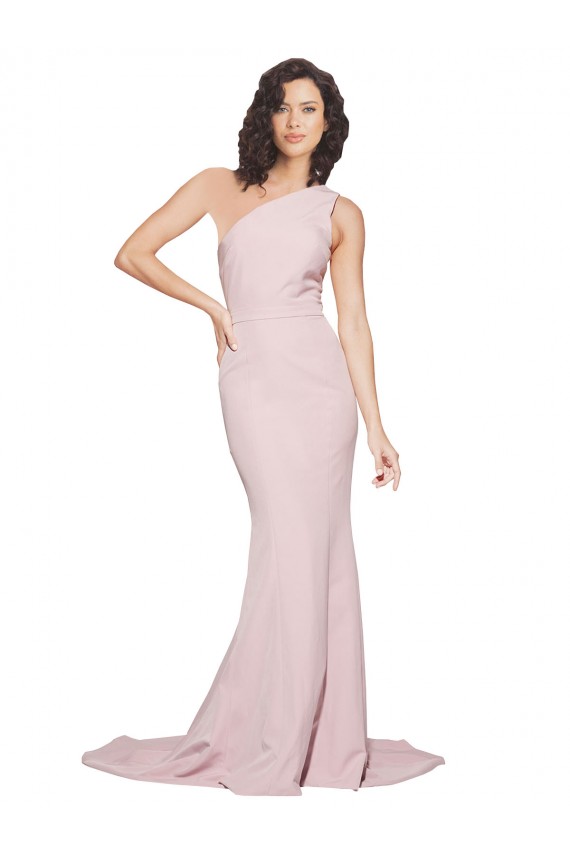 Purchase Long Sweep Train One Shoulder Crepe Prom Dress with Side Leg Split UK