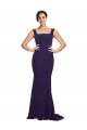 Purchase Square Neck Long Sweep Train Crepe Prom Dress with Thick Straps UK