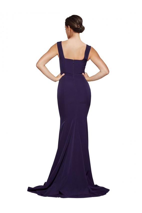 Purchase Square Neck Long Sweep Train Crepe Prom Dress with Thick Straps UK
