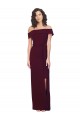 Purchase Fitted Full Length Off the Shoulder Crepe Prom Dress with Side Split and Waist Tie UK