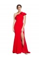 Purchase One Shoulder Long Sweep Train Crepe Prom Dress with Thigh High Split UK