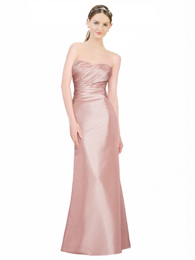 Purchase Long Strapless Stretch Satin Prom Dress with Pleats and Low Back UK