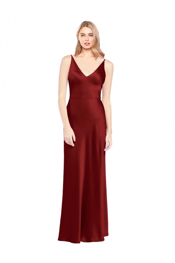 Purchase Full Length Long Stretch Satin Slip Prom Dress V-Back UK