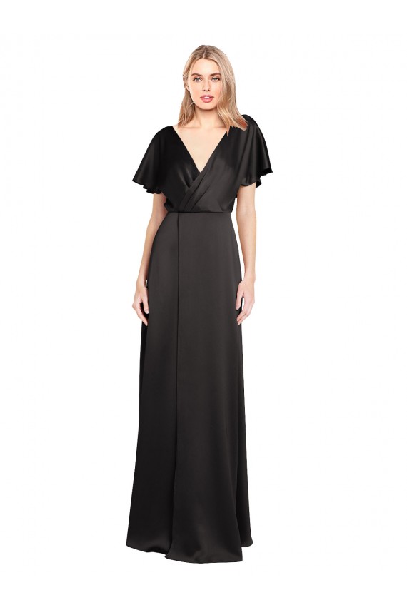 Purchase Cap Sleeves Open Back Long Stretch Satin Prom Dress UK