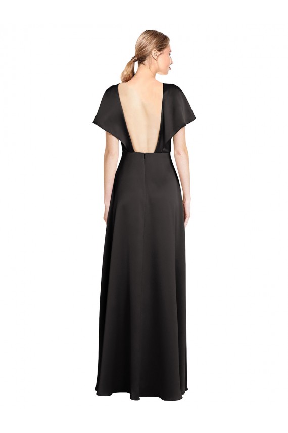 Purchase Cap Sleeves Open Back Long Stretch Satin Prom Dress UK