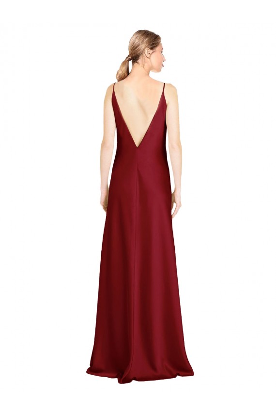 Purchase Floor Length Deep V-Back Stretch Satin Prom Dress with Front Slit UK