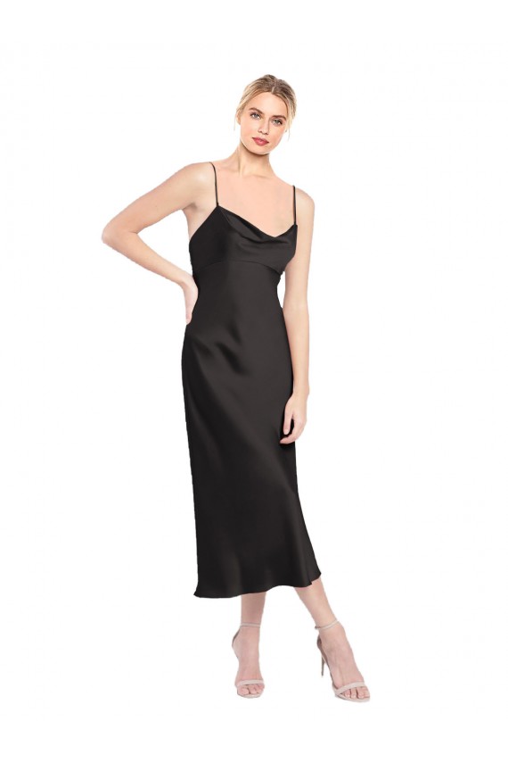 Purchase Cowl Neck Midi Length Short Stretch Satin Slip Cocktail Prom Dress / Homecoming Dress UK