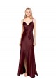 Purchase Sleek Spaghetti Straps V-Neck Stretch Satin Prom Dress with Center Front Slit UK