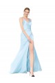 Purchase Double Straps V-Neck Sleeveless Stretch Satin Prom Dress with High Slit UK