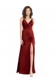 Purchase Faux Surplice Neckline Long Slim A-Line Stretch Satin Prom Dress UK