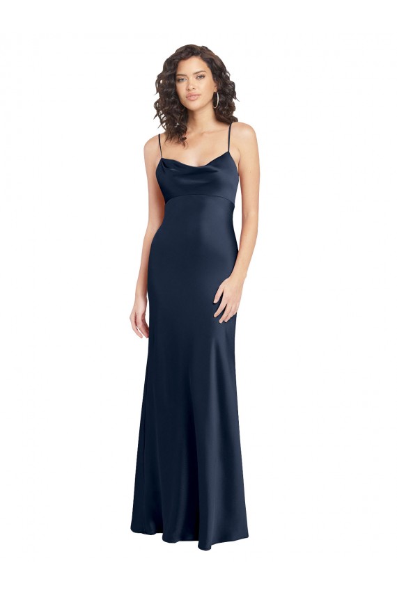 Purchase Cowl Neck Long Empire Waist Stretch Satin Prom Dress with Open Back UK