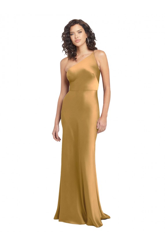 Purchase One Shoulder Long Floor Length Stretch Satin Slip Prom Dress UK