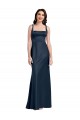 Purchase Square Neck A-Line Long Stretch Satin Prom Dress with Wide Straps UK