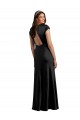 Purchase Plunging V-Neck Cap Cleeves Long Stretch Satin Prom Dress with Keyhole Back UK