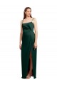 Purchase Sleek Straight Neckline Long Wrap Stretch Satin Prom Dress with Angled Pleats UK