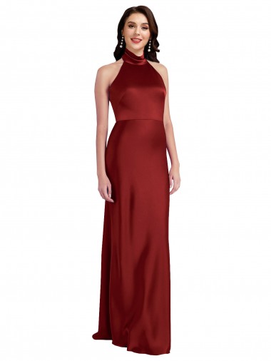 Purchase Backless Halter Long Stretch Satin Prom Dress UK