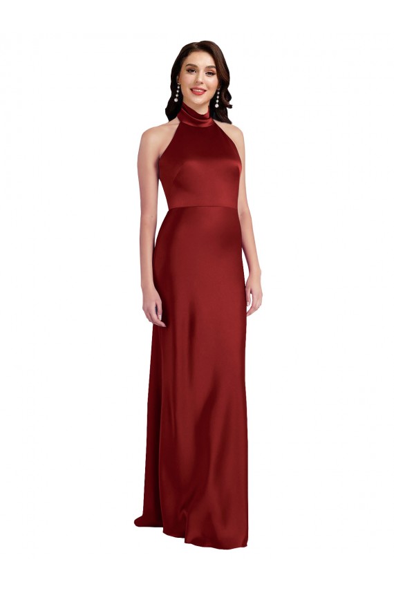 Purchase Backless Halter Long Stretch Satin Prom Dress UK