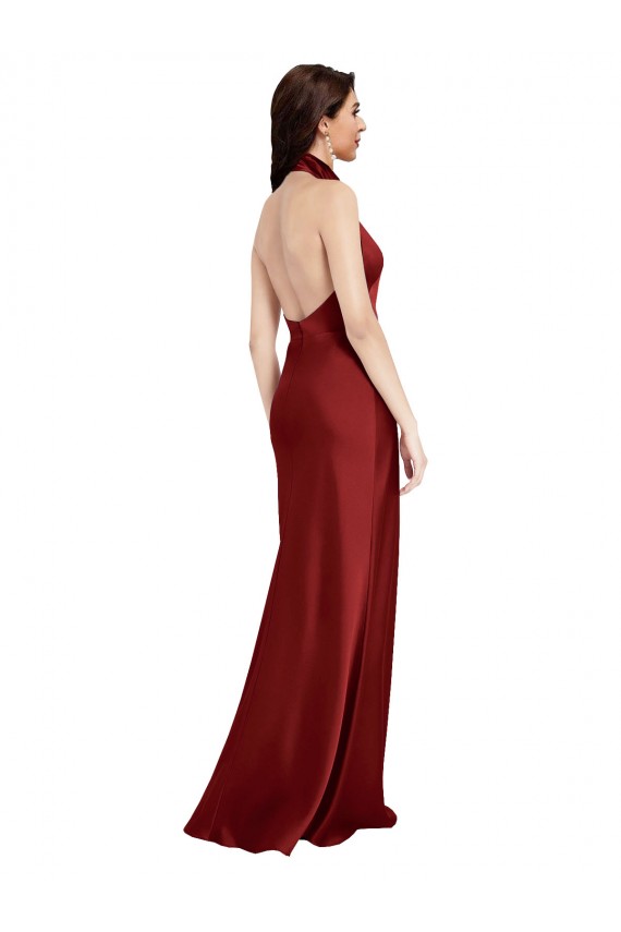Purchase Backless Halter Long Stretch Satin Prom Dress UK