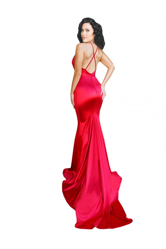 Purchase Mermaid Open Back Long Stretch Satin Prom Dress with High Slit UK