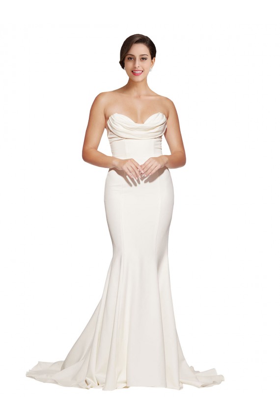 Purchase Strapless Cowl Neck Sweep Train Stretch Satin Prom Dress UK