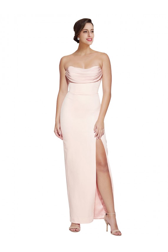 Purchase Cowl Neck Strapless Stretch Satin Prom Dress with High Split UK